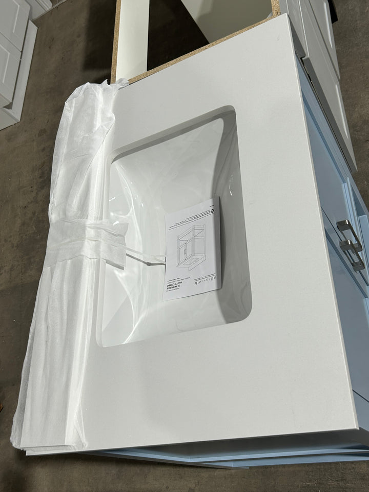 allen + roth Margie 30-in Light Cornflower Blue Undermount Single Sink Bathroom Vanity with White Engineered Stone Top (Open Box)
