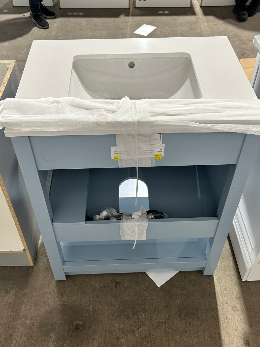 allen + roth Margie 30-in Light Cornflower Blue Undermount Single Sink Bathroom Vanity with White Engineered Stone Top (Open Box)