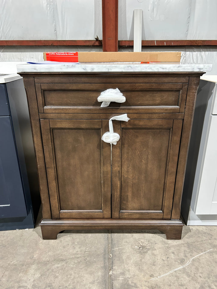 allen + roth Roveland 30-in Deep Walnut Undermount Single Sink Bathroom Vanity with Natural Carrara Natural Marble Top (damaged)