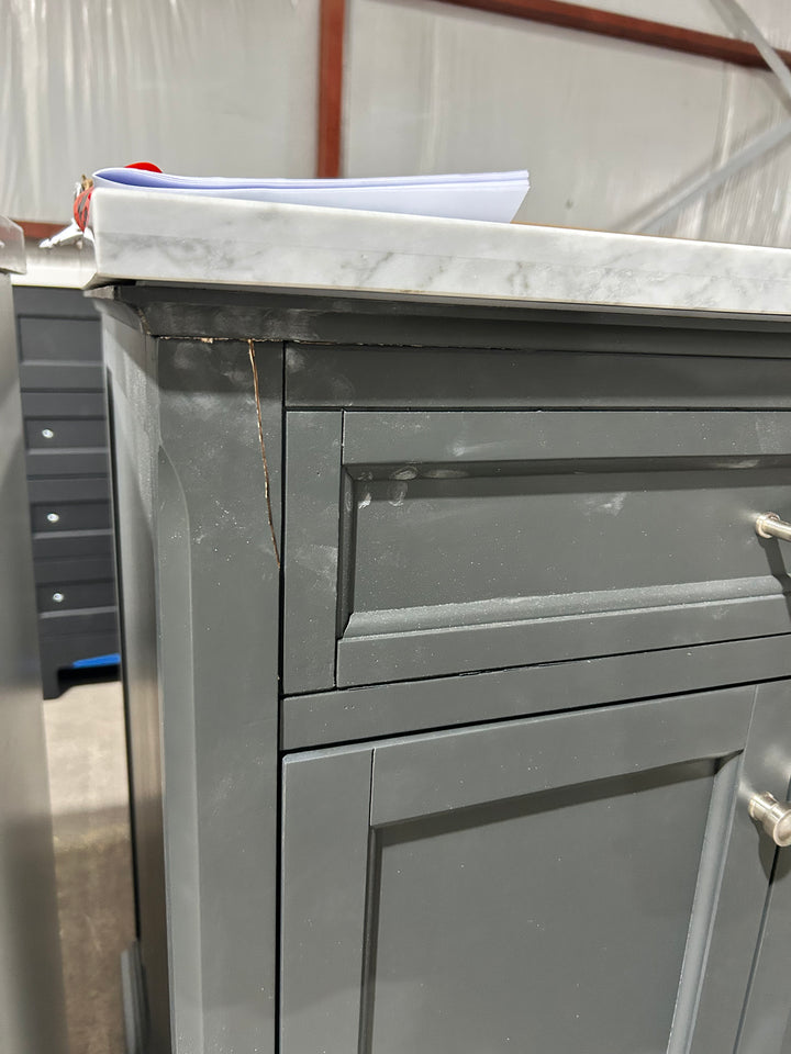 allen + roth Roveland 30-in Raven Undermount Single Sink Bathroom Vanity with Natural Carrara Natural Marble Top (damaged)