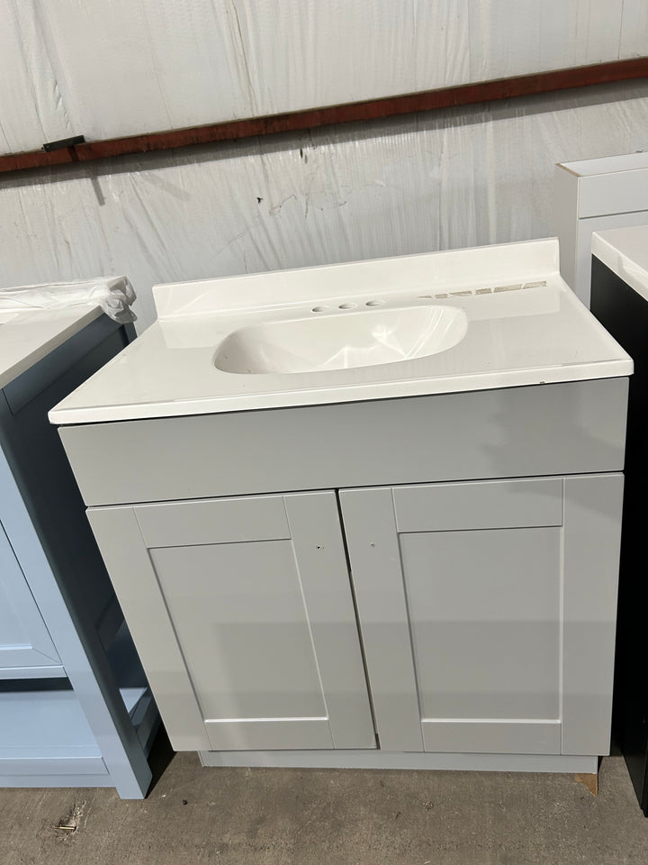 Project Source Dover 30-in Light Gray Single Sink Bathroom Vanity with White Cultured Marble Top (DAMAGED TOP)