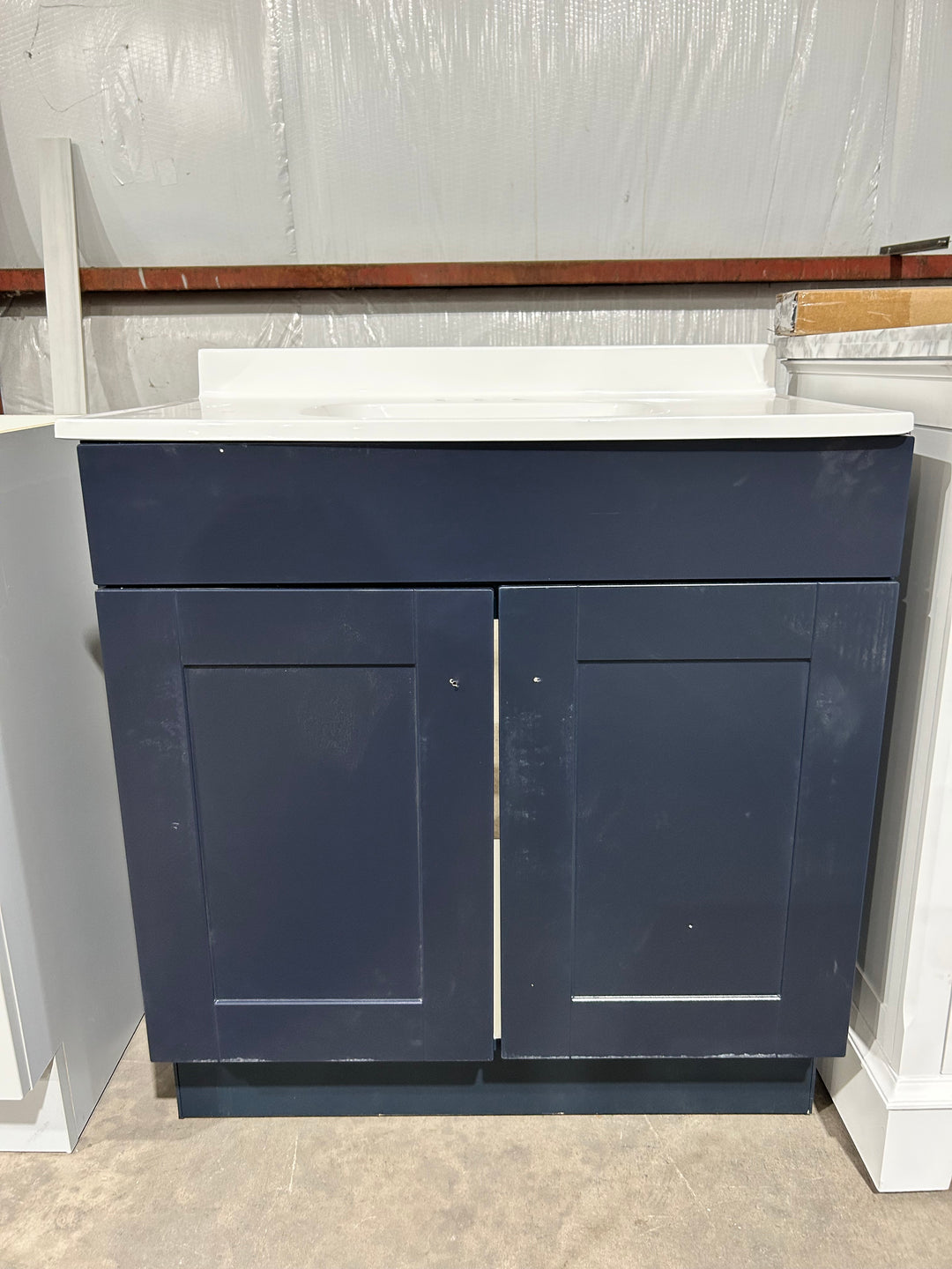 Project Source Dover 30-in Navy Blue Single Sink Bathroom Vanity with White Top (DAMAGED)