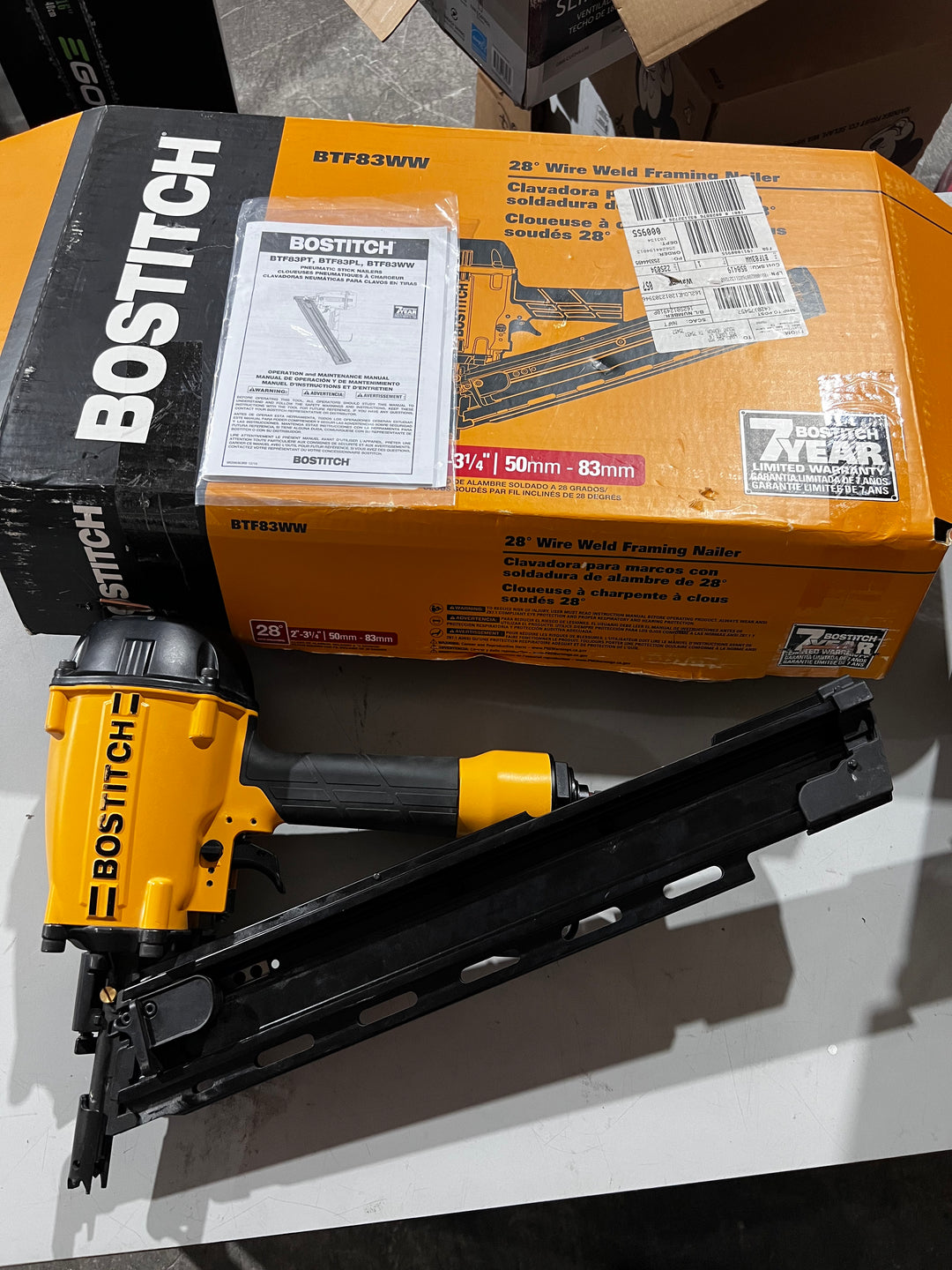 BOSTITCH Framing Nailer, Wire Weld, 28 Degree, 2 to 3-1/4-Inch, Pneumatic (open box)