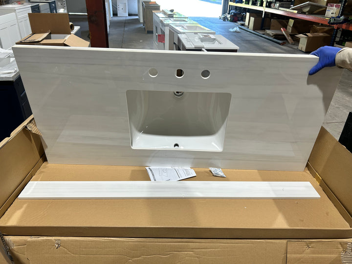 allen + roth Dolomiti Bianco 49-in x 22-in White Sintered Stone Undermount Single Sink Widespread Faucet Mount Bathroom Vanity Top (damaged)