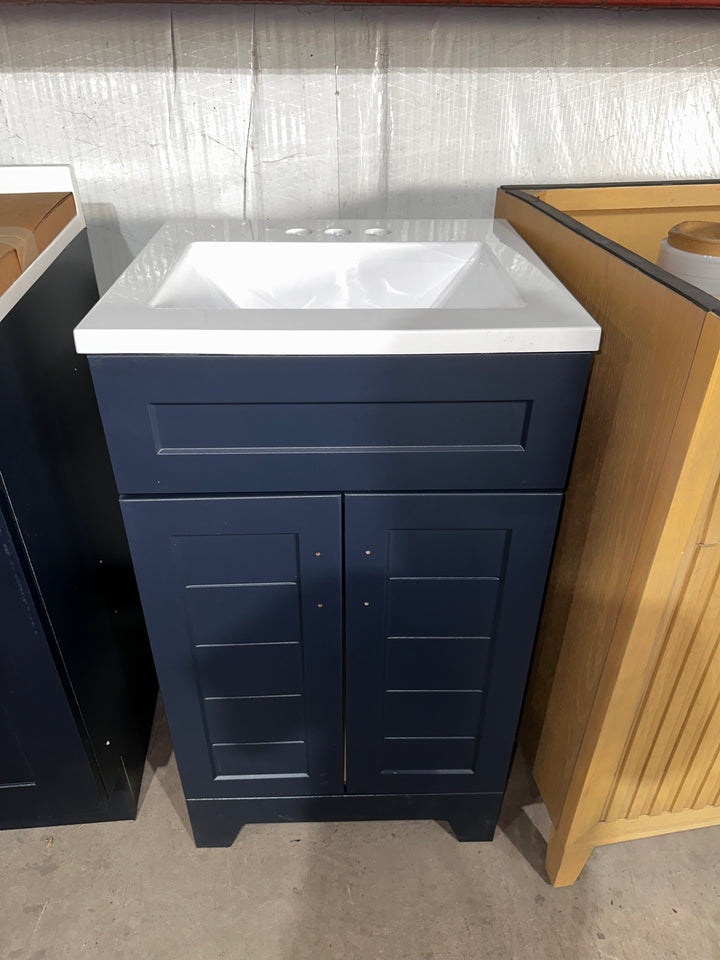 Style Selections Kirkman 18-in Deep Ocean Blue Single Sink Bathroom Vanity with White Cultured Marble Top (OPEN BOX)