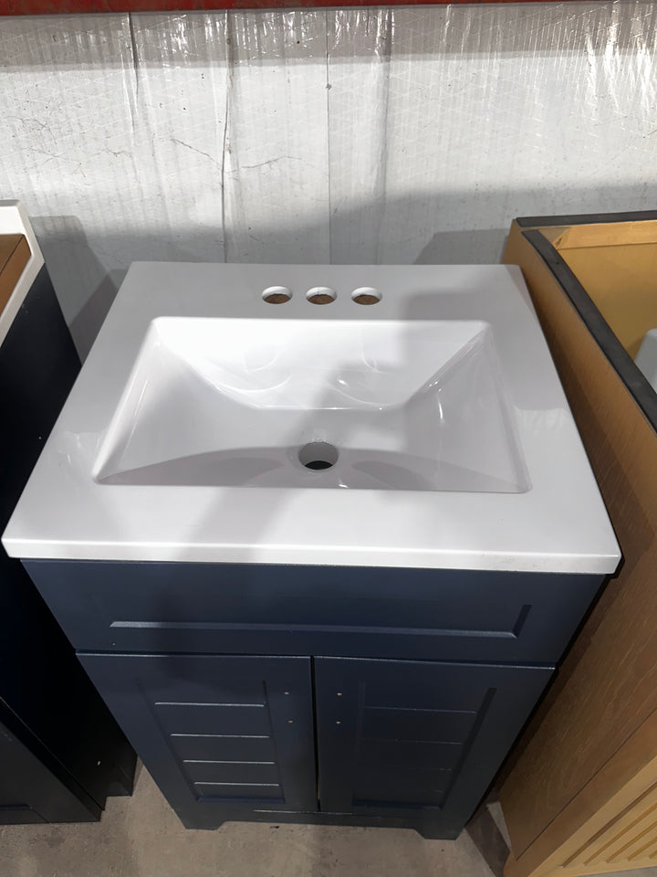 Style Selections Kirkman 18-in Deep Ocean Blue Single Sink Bathroom Vanity with White Cultured Marble Top (OPEN BOX)
