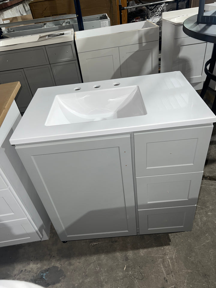 Style Selections Davies 30-in Gray Single sink Bathroom Vanity with White Cultured marble Top (Mirror Included) (open box)