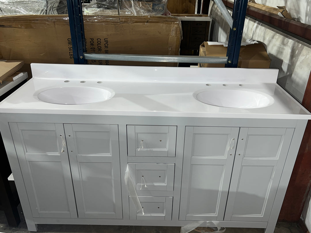 Style Selections Lowry 61-in Light Gray Double Sink Bathroom Vanity with White Acrylic Top (OPEN BOX)