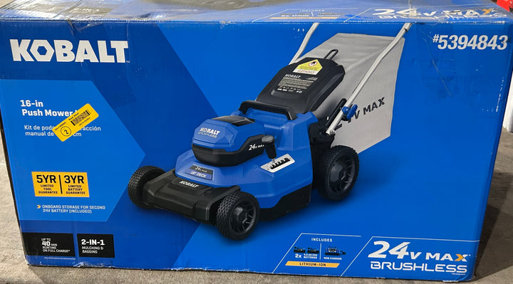 Kobalt 24-volt, 16-in Push Battery Walk Mower with (2) 4 Ah Battery Included (used)