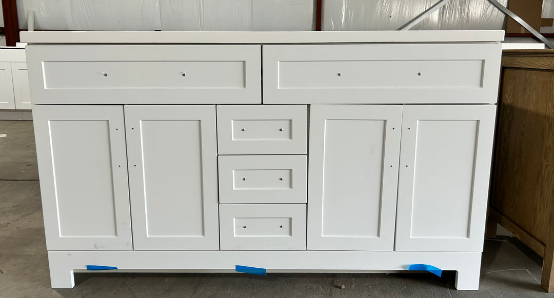 Style Selections Cauley 60-in True White Double Sink Bathroom Vanity with White Cultured Marble Top (DAMAGE)(DONT LIST)