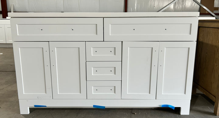 Style Selections Cauley 60-in True White Double Sink Bathroom Vanity with White Cultured Marble Top (DAMAGE)(DONT LIST)