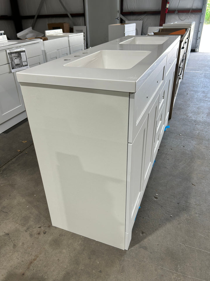 Style Selections Cauley 60-in True White Double Sink Bathroom Vanity with White Cultured Marble Top (DAMAGE)(DONT LIST)