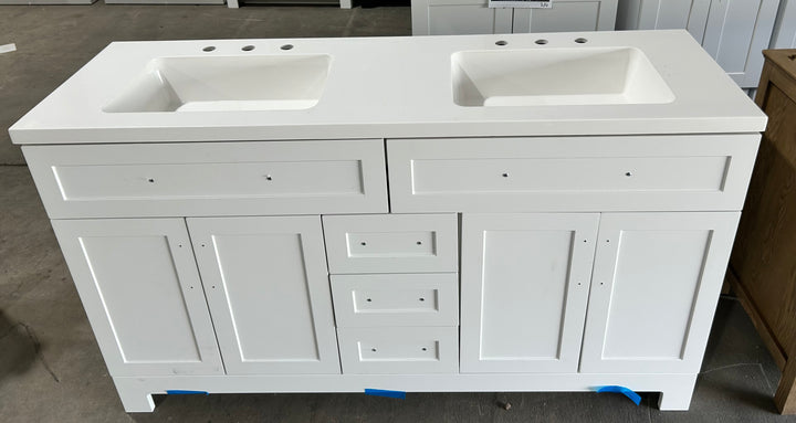 Style Selections Cauley 60-in True White Double Sink Bathroom Vanity with White Cultured Marble Top (DAMAGE)(DONT LIST)