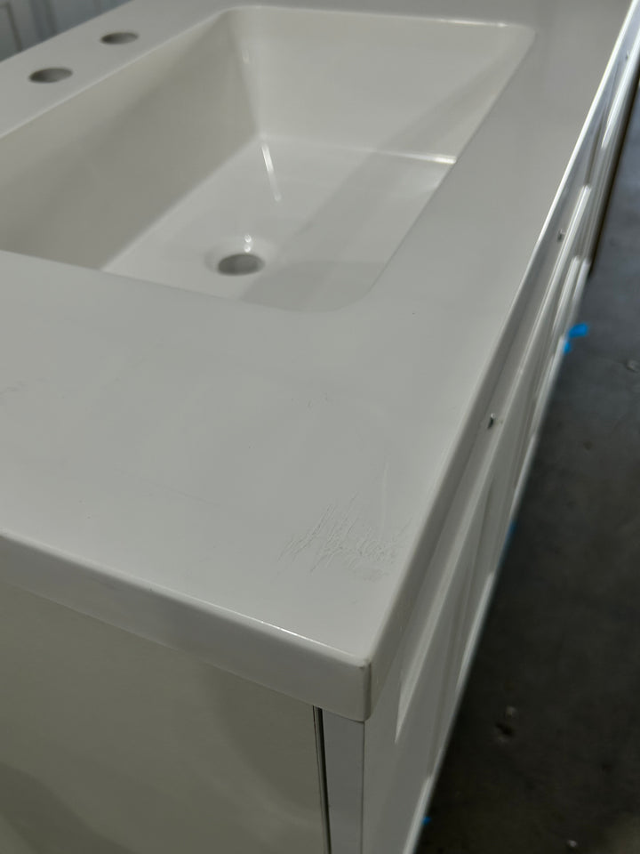 Style Selections Cauley 60-in True White Double Sink Bathroom Vanity with White Cultured Marble Top (DAMAGE)(DONT LIST)