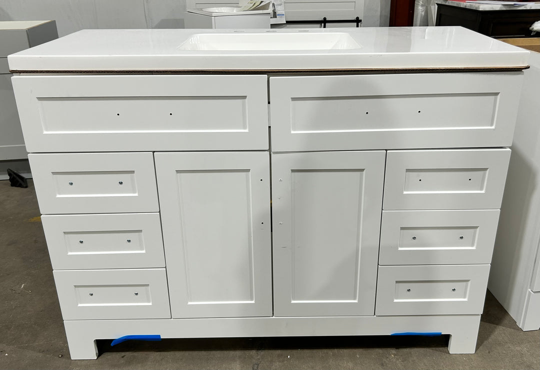 Style Selections Cauley 48-in True White Single Sink Bathroom Vanity with White Cultured Marble Top (open box)
