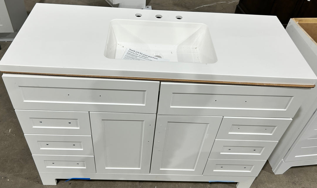Style Selections Cauley 48-in True White Single Sink Bathroom Vanity with White Cultured Marble Top (open box)
