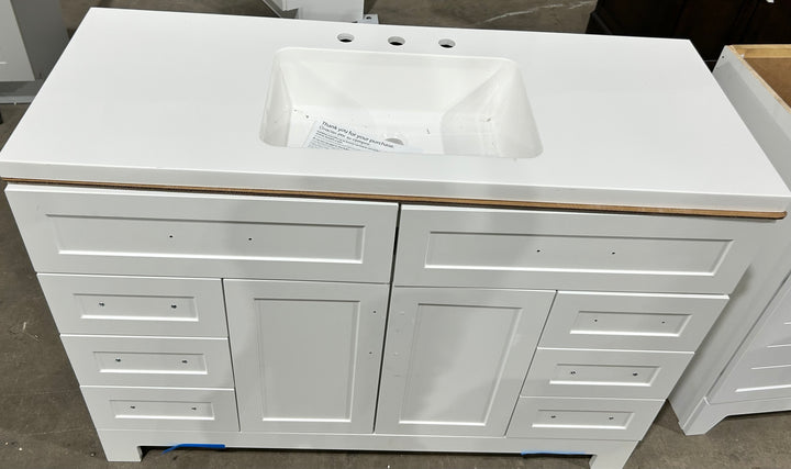 Style Selections Cauley 48-in True White Single Sink Bathroom Vanity with White Cultured Marble Top (open box)