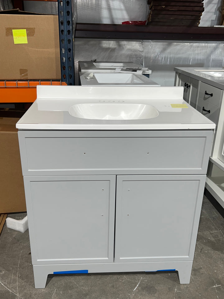 Style Selections Potter 36-in Light Gray Single Sink Bathroom Vanity with White Cultured Marble Top (damaged)