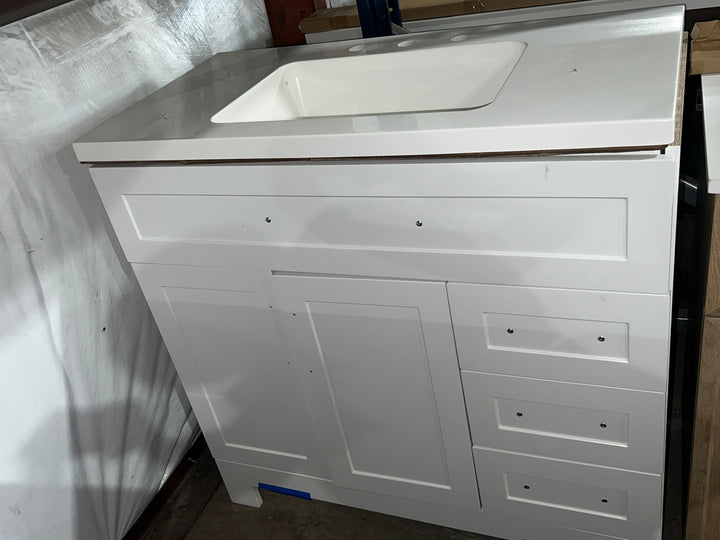 Style Selections Cauley 36-in True White Single sink Bathroom Vanity with White Cultured marble Top (Open Box)(DONT LIST) (MP ONLY)