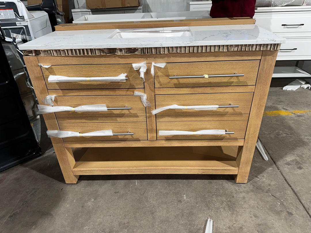 allen + roth Kennilton 48-in Light Oak Undermount Single Sink Bathroom Vanity with White Veined Engineered Stone Top (open box)