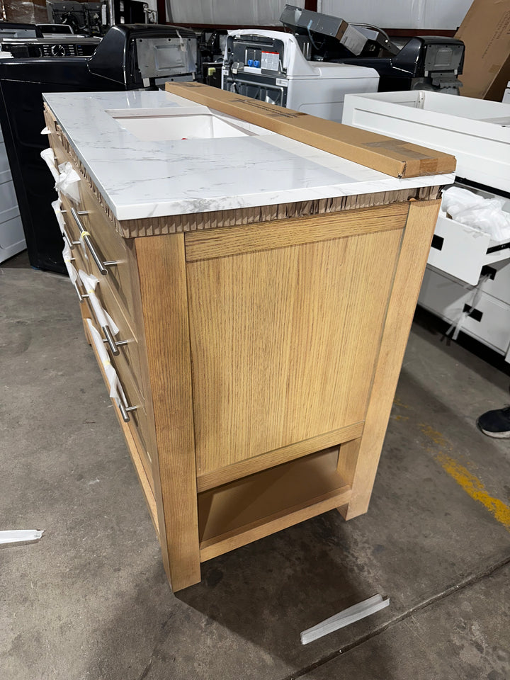 allen + roth Kennilton 48-in Light Oak Undermount Single Sink Bathroom Vanity with White Veined Engineered Stone Top (open box)