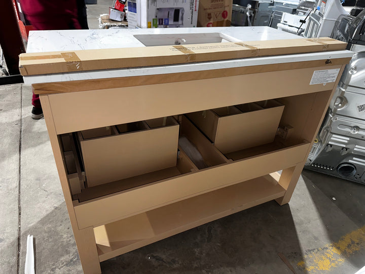 allen + roth Kennilton 48-in Light Oak Undermount Single Sink Bathroom Vanity with White Veined Engineered Stone Top (open box)