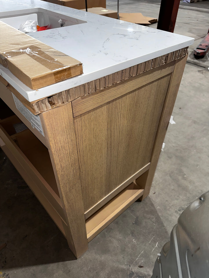 allen + roth Kennilton 48-in Light Oak Undermount Single Sink Bathroom Vanity with White Veined Engineered Stone Top (open box)