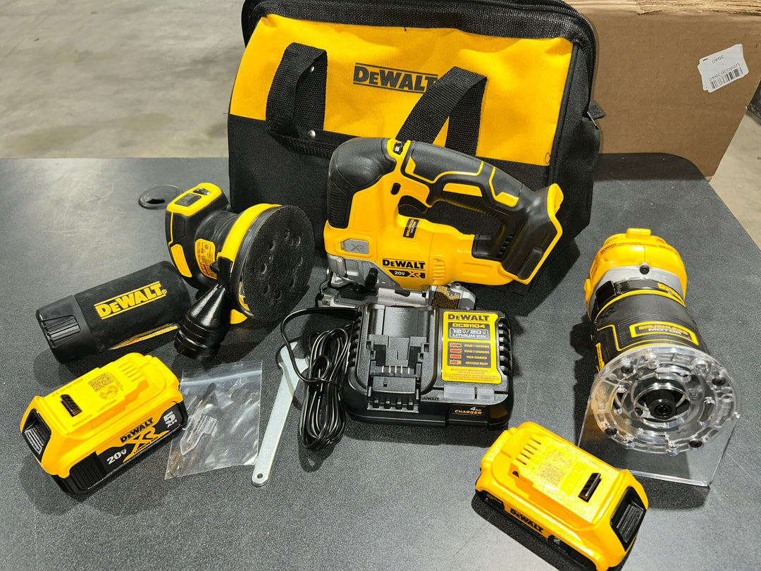 DEWALT 20V MAX XR 3-Tool Brushless Woodworking Power Tool Combo Kit with Soft Case (2-Batteries and Charger Included) (used)