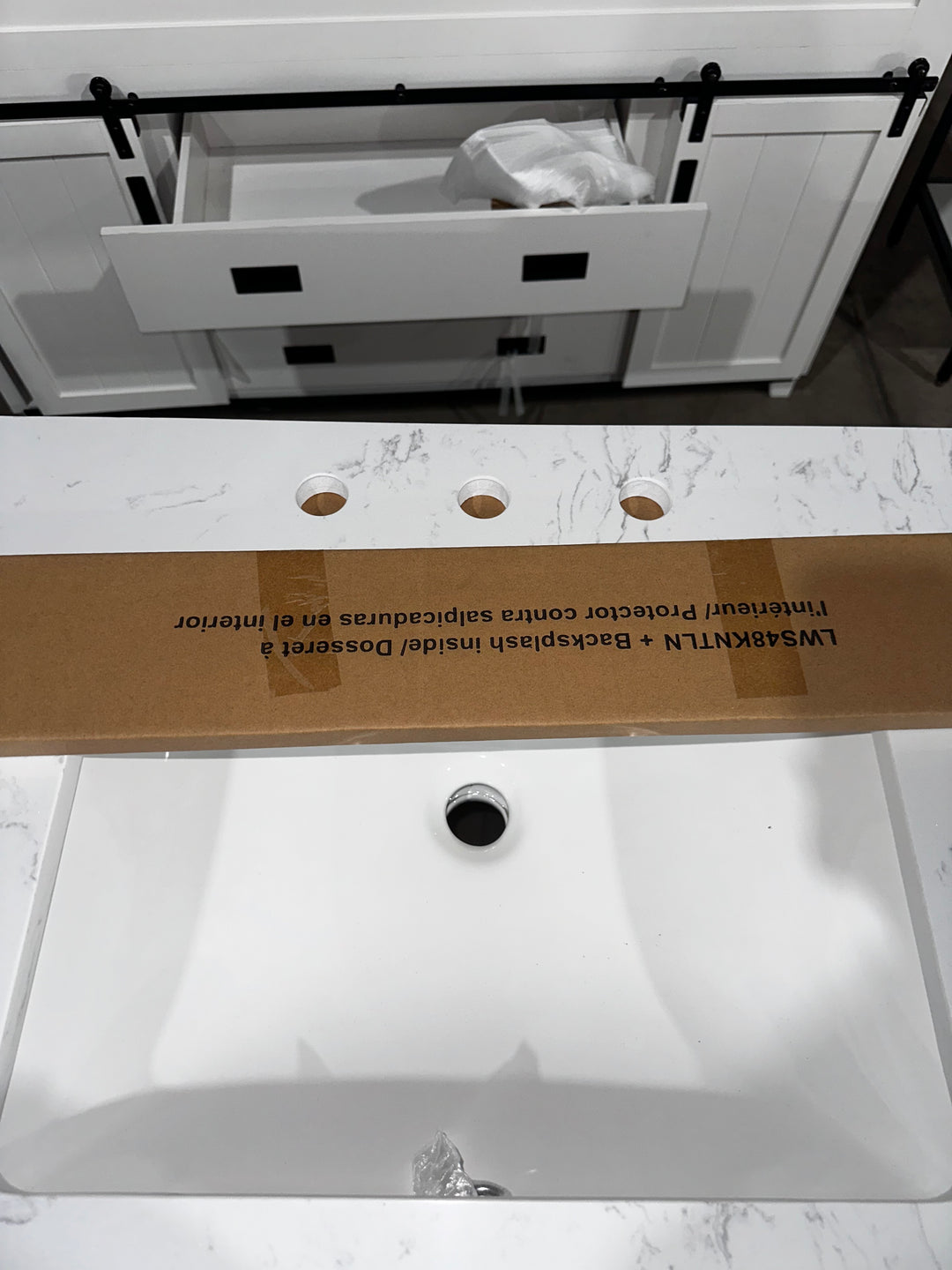 allen + roth Kennilton 48-in Light Oak Undermount Single Sink Bathroom Vanity with White Veined Engineered Stone Top (open box)