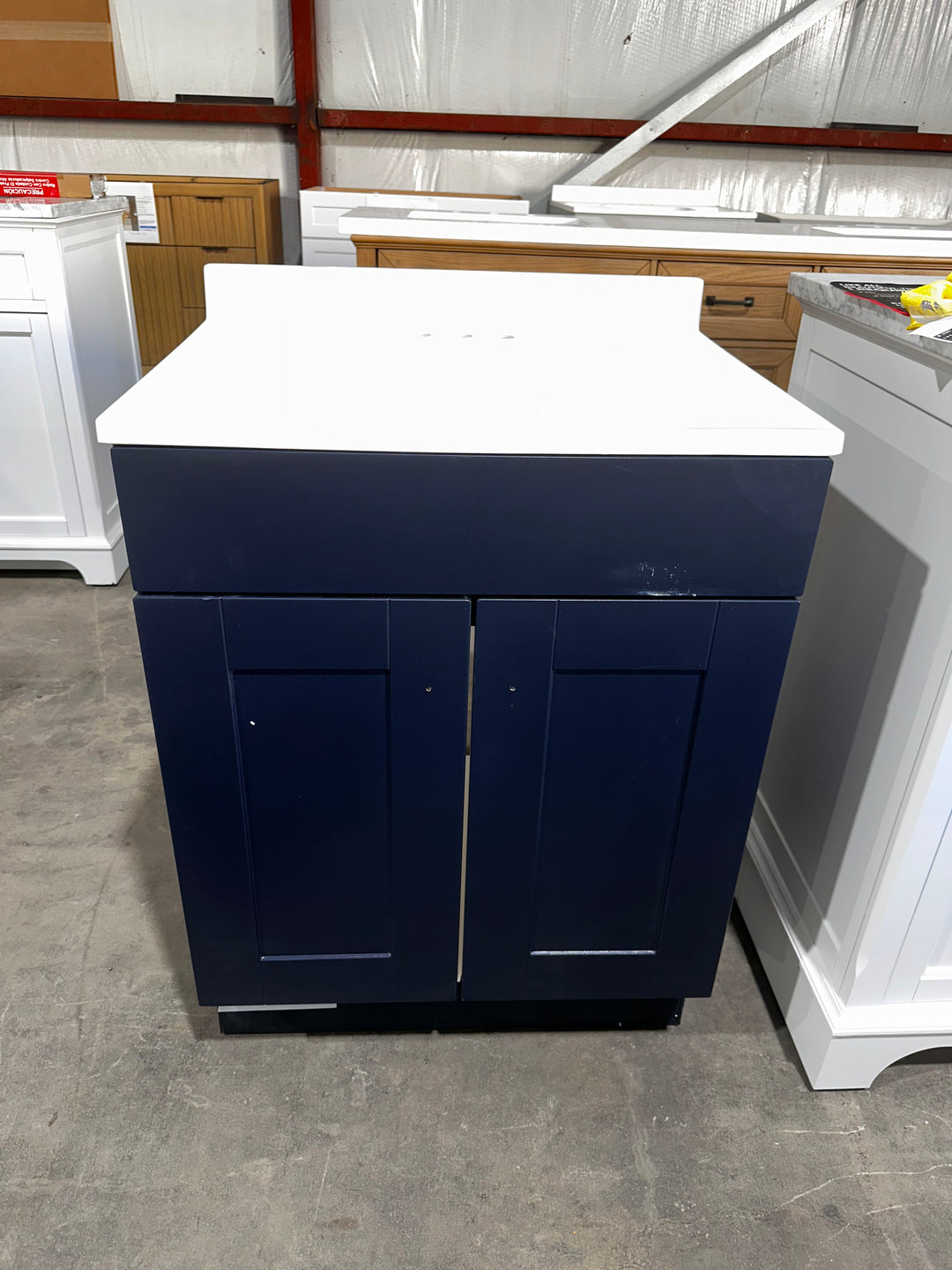 Project Source Dover 24-in Navy Blue Single Sink Bathroom Vanity with White Cultured Marble Top (Damaged)