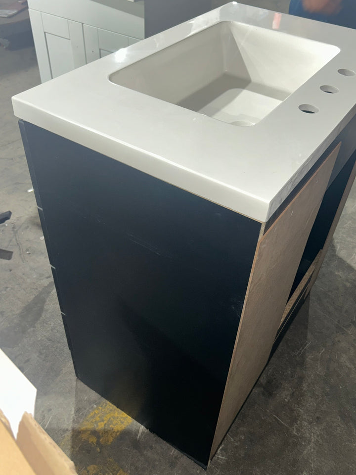 Style Selections Cauley 30-in Black Single Sink Bathroom Vanity with White Cultured Marble Top (damaged)