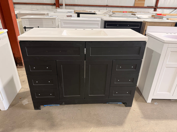 Style Selections Cauley 48-in Black Single Sink Bathroom Vanity with White Cultured Marble Top (Damaged)