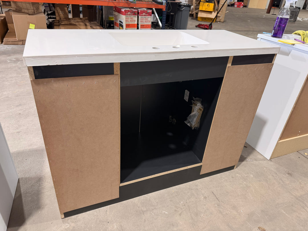 Style Selections Cauley 48-in Black Single Sink Bathroom Vanity with White Cultured Marble Top (Damaged)