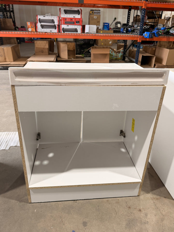 Project Source Dover 30-in True White Single sink Bathroom Vanity with White Cultured marble Top (damaged)