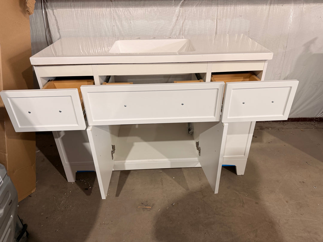 Style Selections Potter 48-in True White Single Sink Bathroom Vanity with White Cultured Marble Top (DAMAGED)