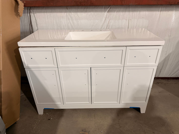 Style Selections Potter 48-in True White Single Sink Bathroom Vanity with White Cultured Marble Top (DAMAGED)
