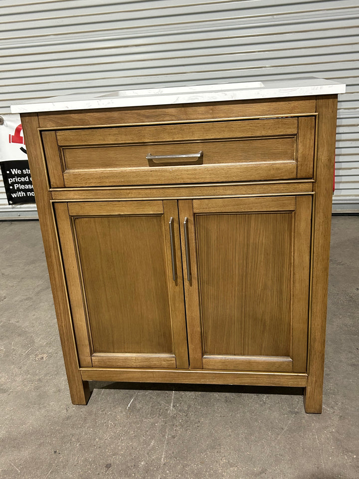 allen + roth Connery 30-in Golden Oak Undermount Single Sink Bathroom Vanity with White Engineered Stone Top (damaged)