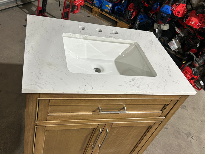 allen + roth Connery 30-in Golden Oak Undermount Single Sink Bathroom Vanity with White Engineered Stone Top (damaged)