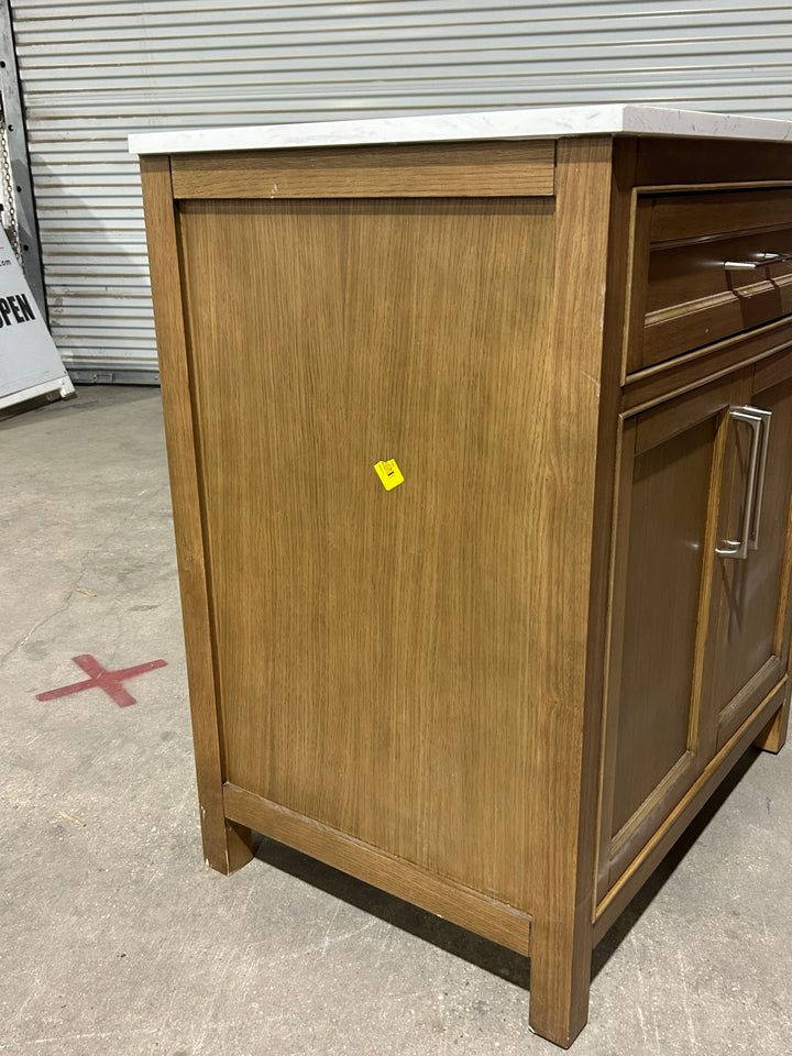 allen + roth Connery 30-in Golden Oak Undermount Single Sink Bathroom Vanity with White Engineered Stone Top (damaged)