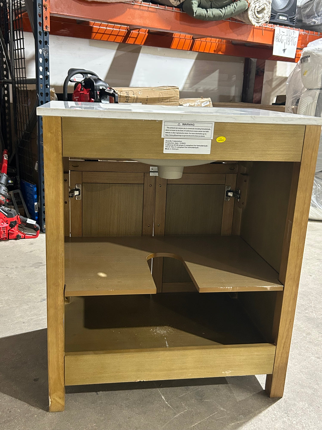 allen + roth Connery 30-in Golden Oak Undermount Single Sink Bathroom Vanity with White Engineered Stone Top (damaged)