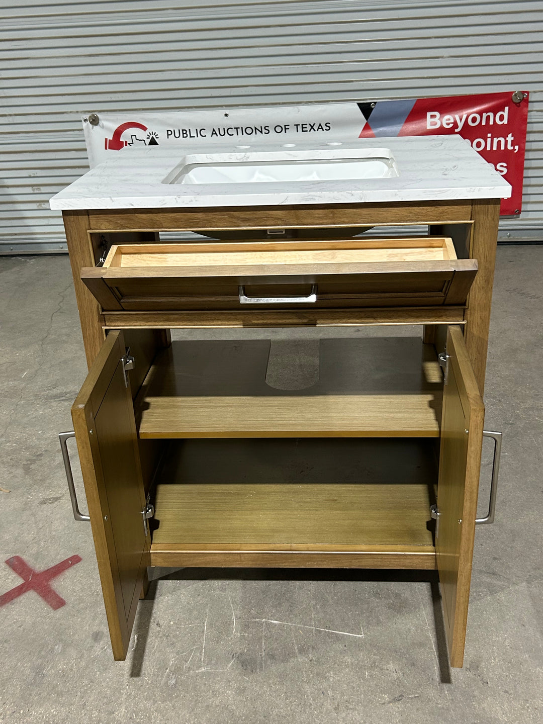 allen + roth Connery 30-in Golden Oak Undermount Single Sink Bathroom Vanity with White Engineered Stone Top (damaged)