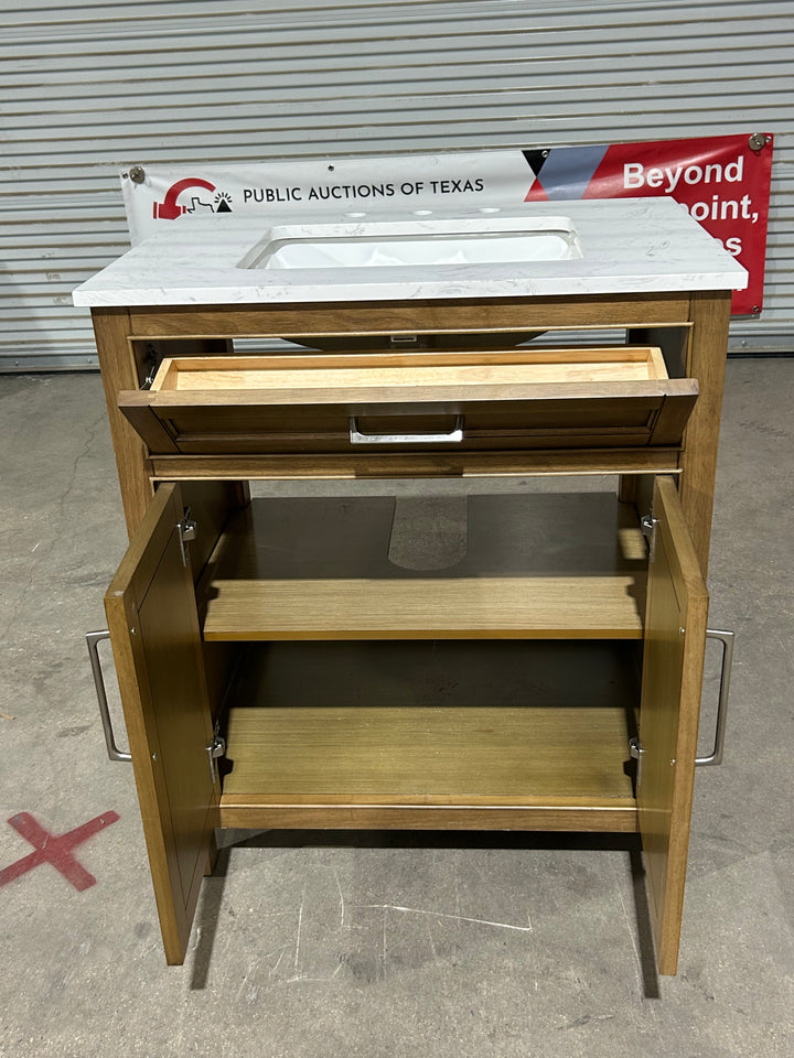 allen + roth Connery 30-in Golden Oak Undermount Single Sink Bathroom Vanity with White Engineered Stone Top (damaged)