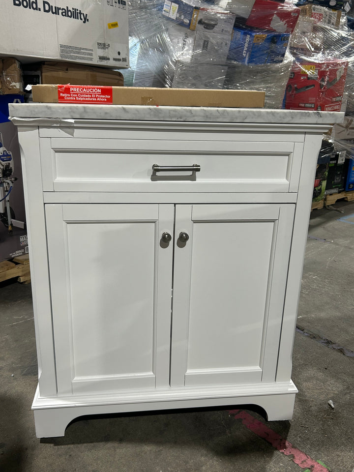 allen + roth Roveland 30-in White Undermount Single Sink Bathroom Vanity with Natural Carrara Natural Marble Top (open box)