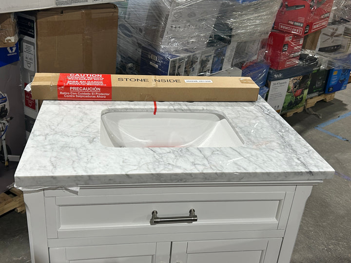 allen + roth Roveland 30-in White Undermount Single Sink Bathroom Vanity with Natural Carrara Natural Marble Top (open box)