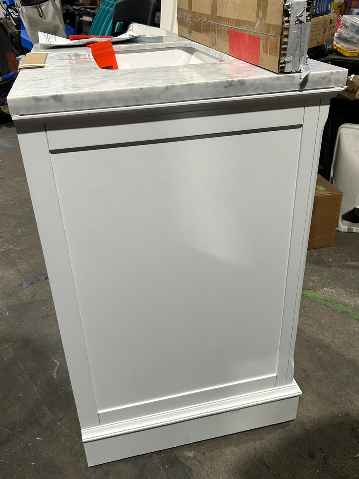 allen + roth Roveland 30-in White Undermount Single Sink Bathroom Vanity with Natural Carrara Natural Marble Top (open box)