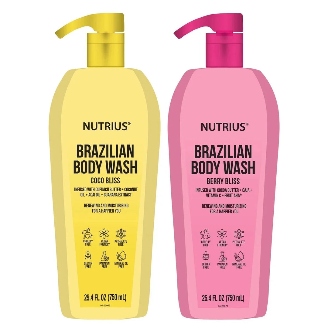 Nutrius Brazilian Body Wash, Coco Bliss & Berry Bliss, 25.4 Fluid Ounce (2 Pack)