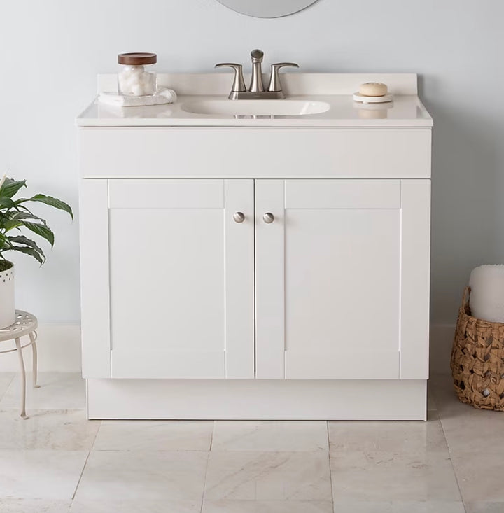 Project Source Dover 36-in White Single sink Bathroom Vanity with White Cultured marble Top