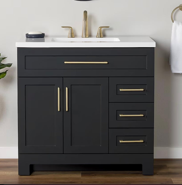Style Selections Cauley 36-in Black Single Sink Bathroom Vanity with White Cultured Marble Top