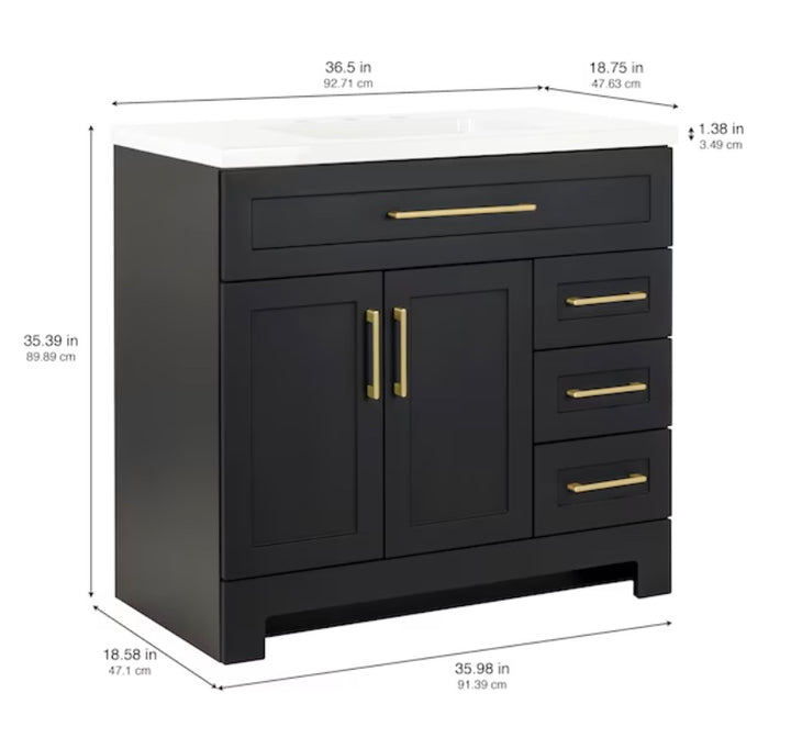Style Selections Cauley 36-in Black Single Sink Bathroom Vanity with White Cultured Marble Top