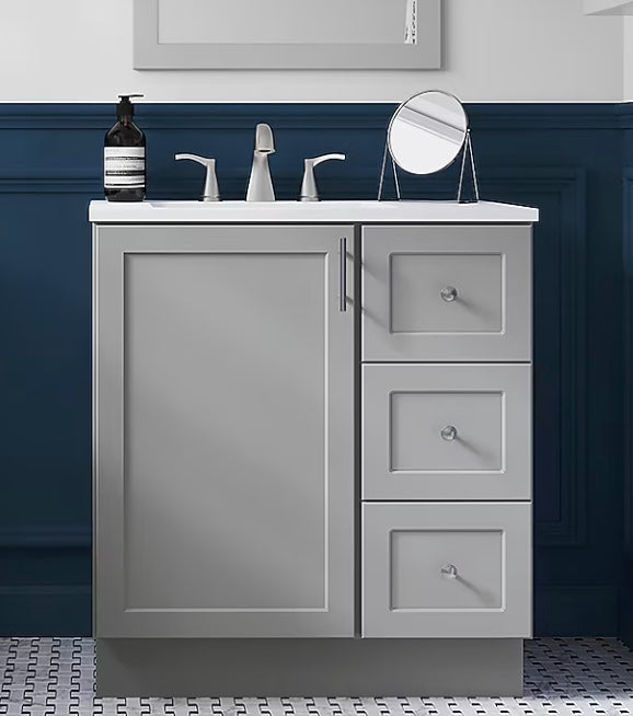 Style Selections Davies 30-in Gray Single sink Bathroom Vanity with White Cultured marble Top
